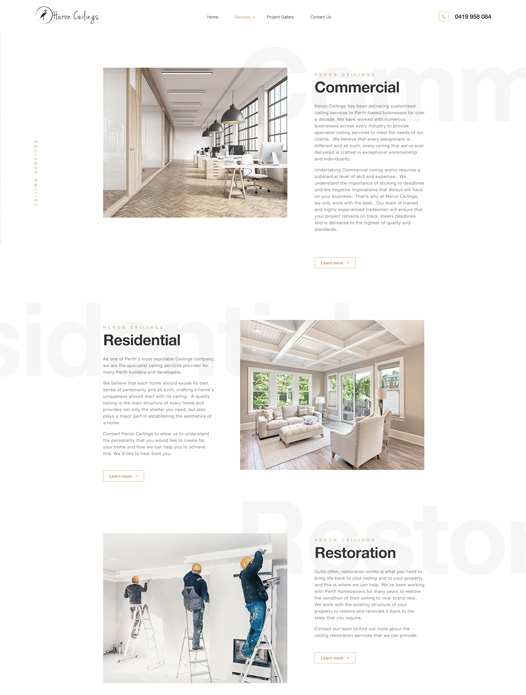 Heron Ceilings Full Website Design